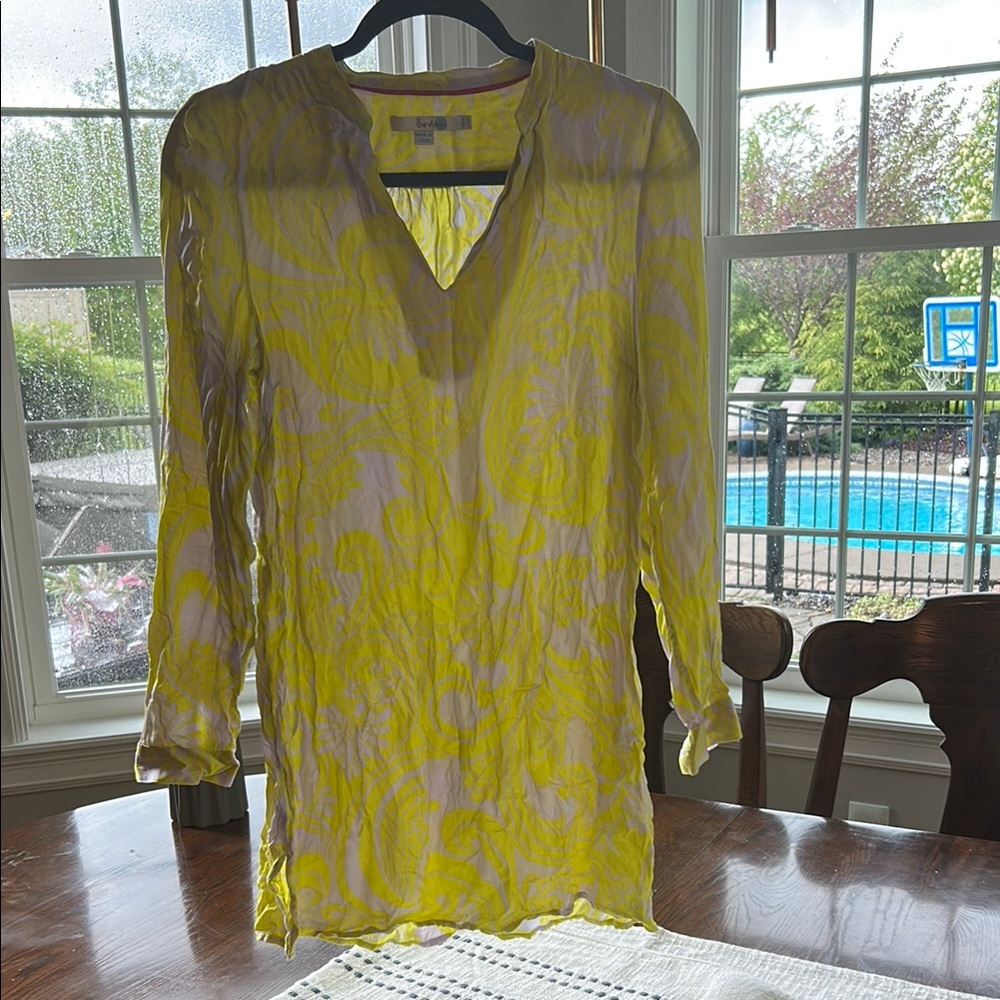Boden Yellow and White Ikat Tunic Blouse